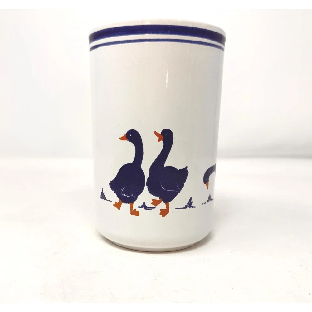 Vintage Rosenthal Netter Blue Goose Ceramic Utensil Holder Vase Italy 1980s